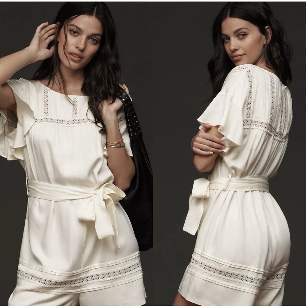 Anthropologie x Mare Mare ivory tie-waist romper in size Medium